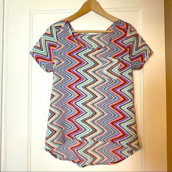 Chevron sorbet colors high low blouse XS - Picture 1 of 7